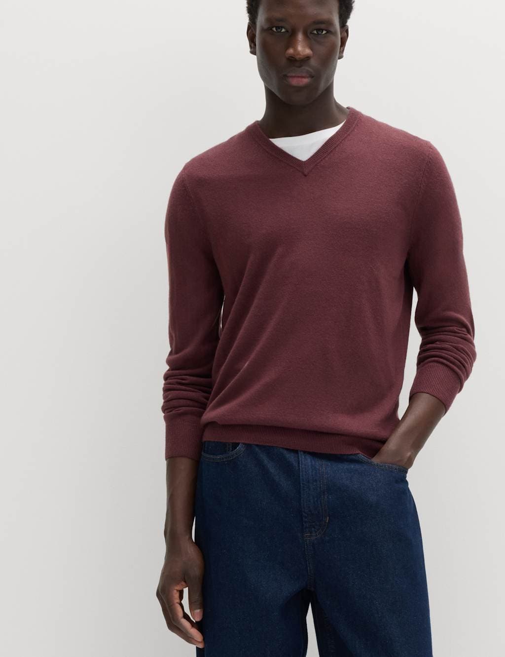 Marks & Spencer M&S Cashmilon™ Burgundy V-Neck Jumper