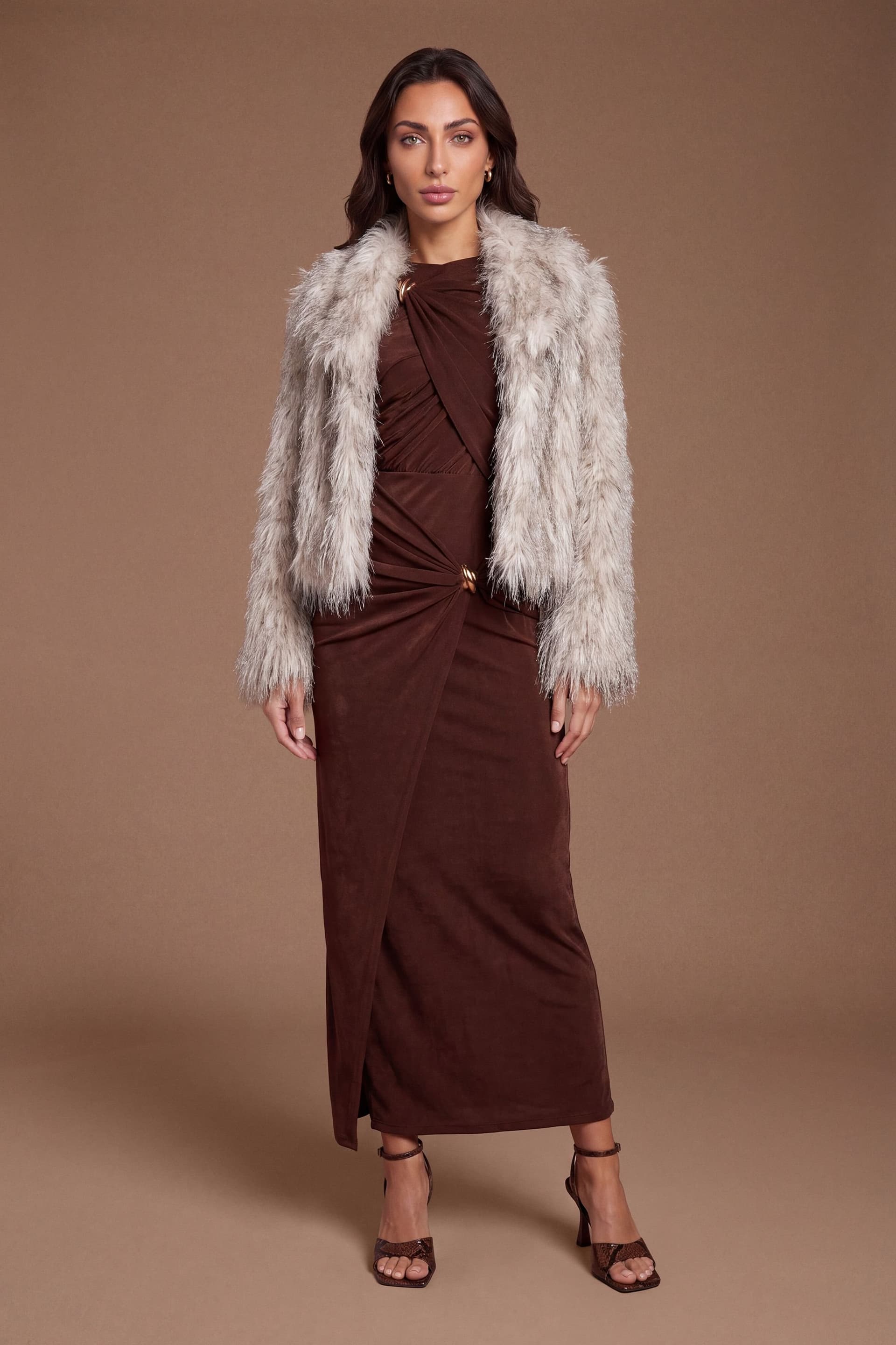 Coast Coast Women's Statement Tipped Faux Fur Occasion Coat in Natural