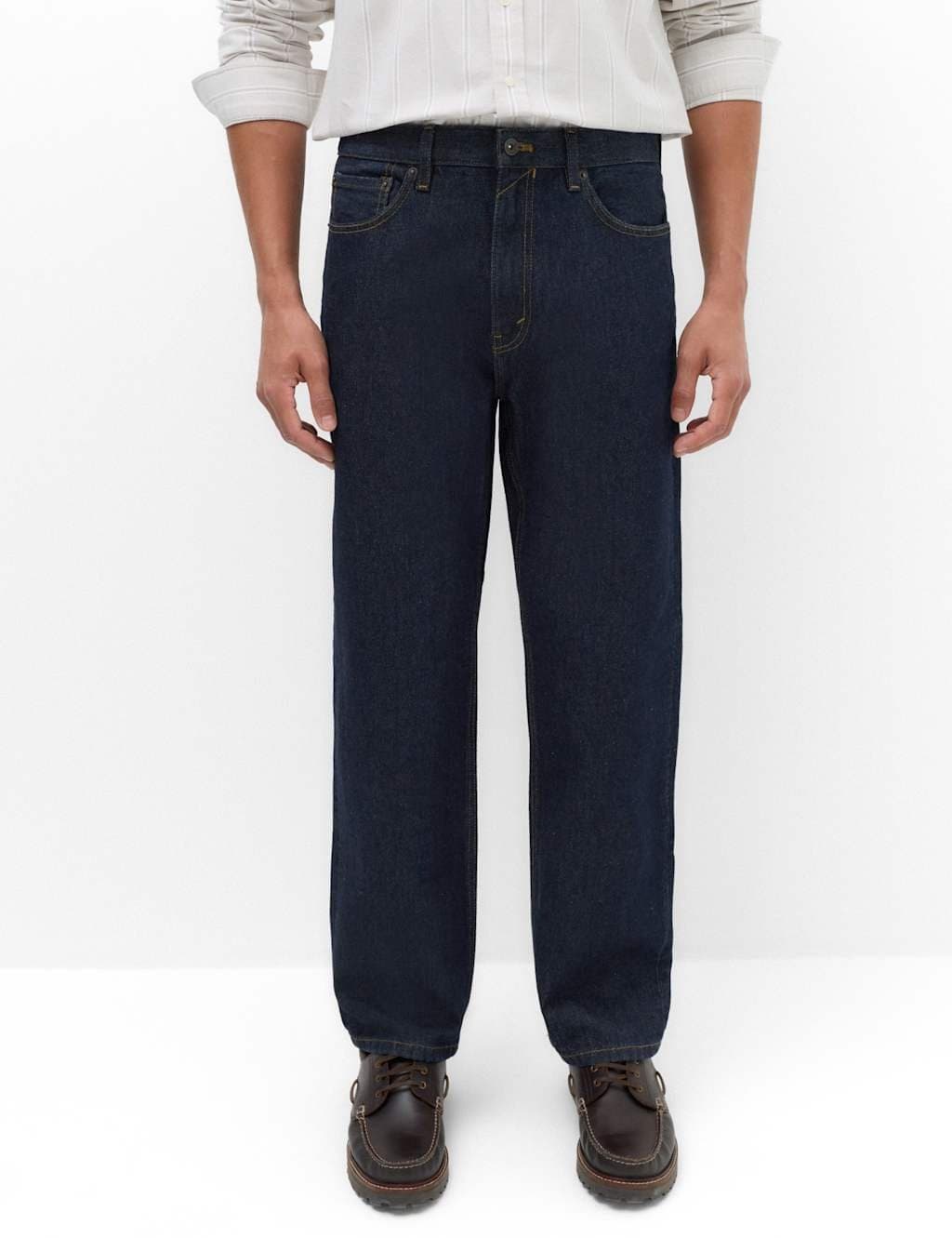 Marks & Spencer M&S Authentic Relaxed Straight Fit Rigid Jeans Dark Indigo