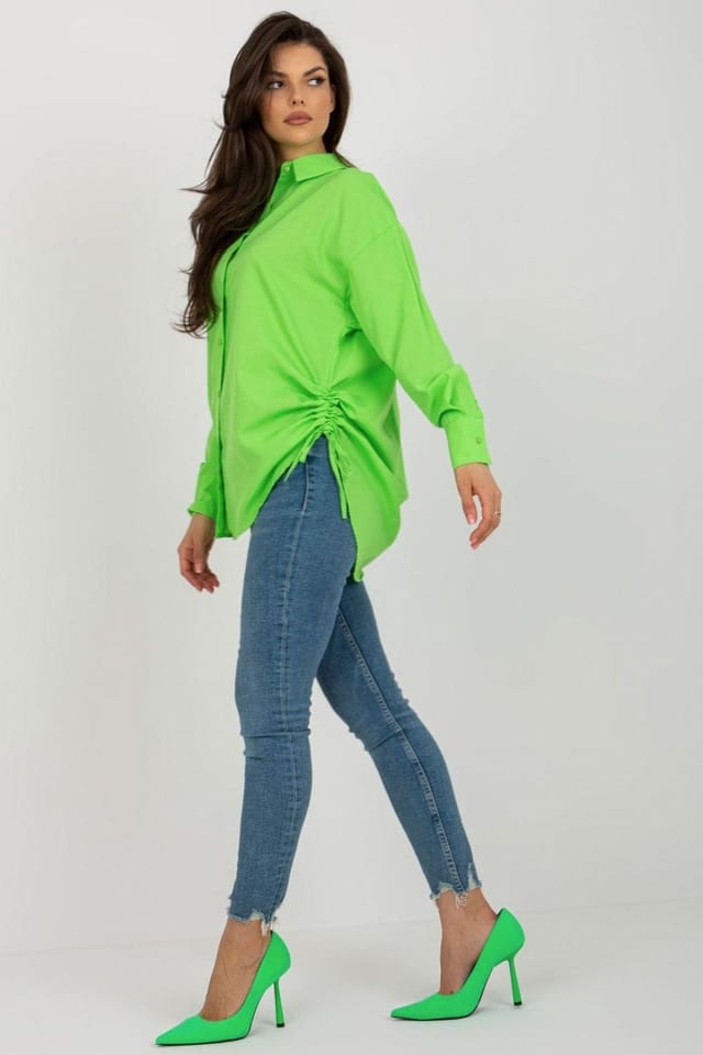 Love Lace Love Lace Women's Loose Fit Long Sleeve Button Shirt with Side Welts in Green - 2