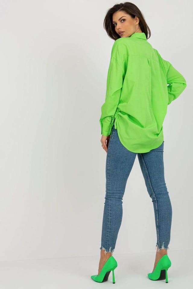 Love Lace Love Lace Women's Loose Fit Long Sleeve Button Shirt with Side Welts in Green - 3