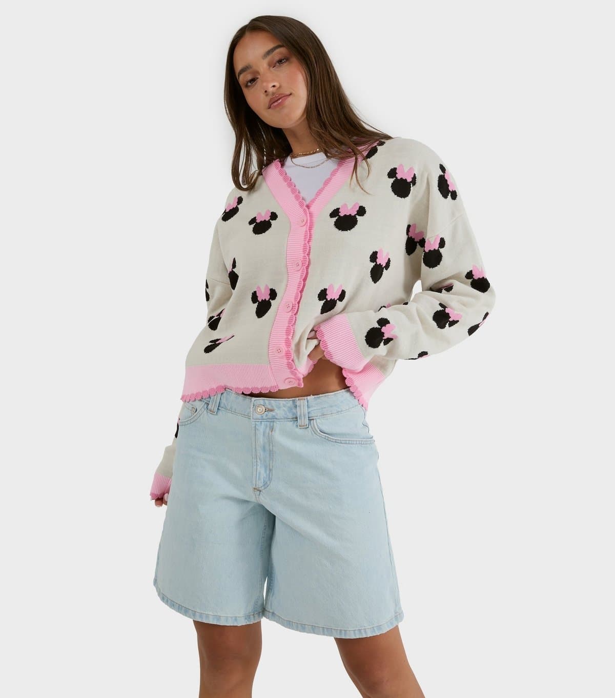 Skinnydip Women's Bright Pink Disney Minnie Mouse Knitted Cardigan Skinnydip New Look