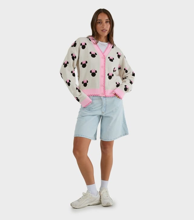 Skinnydip Women's Bright Pink Disney Minnie Mouse Knitted Cardigan Skinnydip New Look - 2