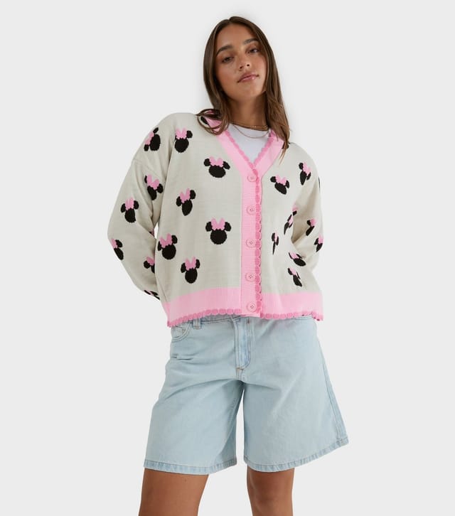 Skinnydip Women's Bright Pink Disney Minnie Mouse Knitted Cardigan Skinnydip New Look - 3