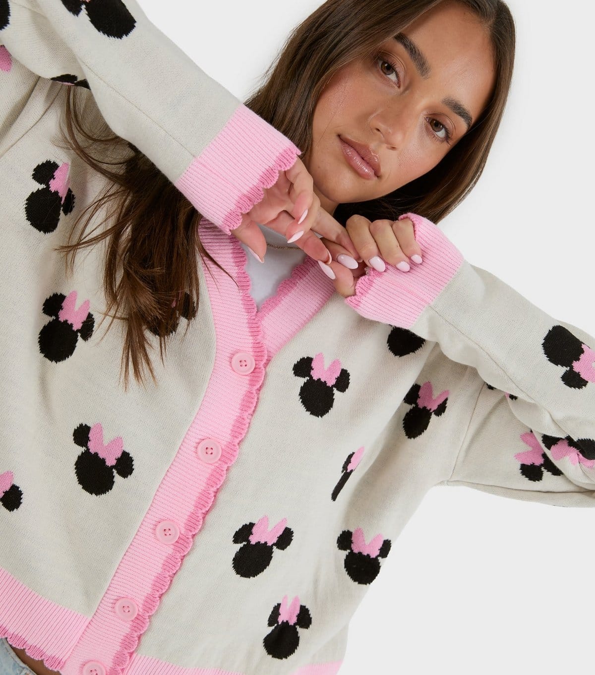 Skinnydip Women's Bright Pink Disney Minnie Mouse Knitted Cardigan Skinnydip New Look - 4