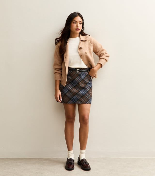 New Look Women's Petite Brown Check Belted Mini Skirt New Look - 3
