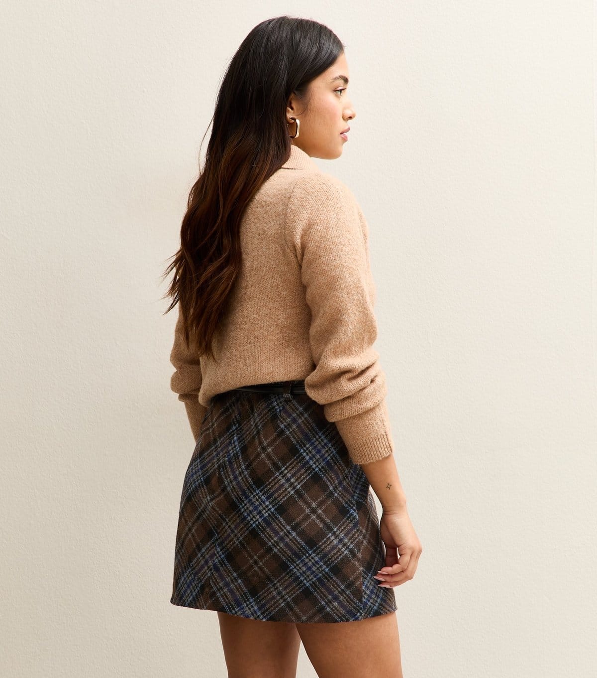 New Look Women's Petite Brown Check Belted Mini Skirt New Look - 4