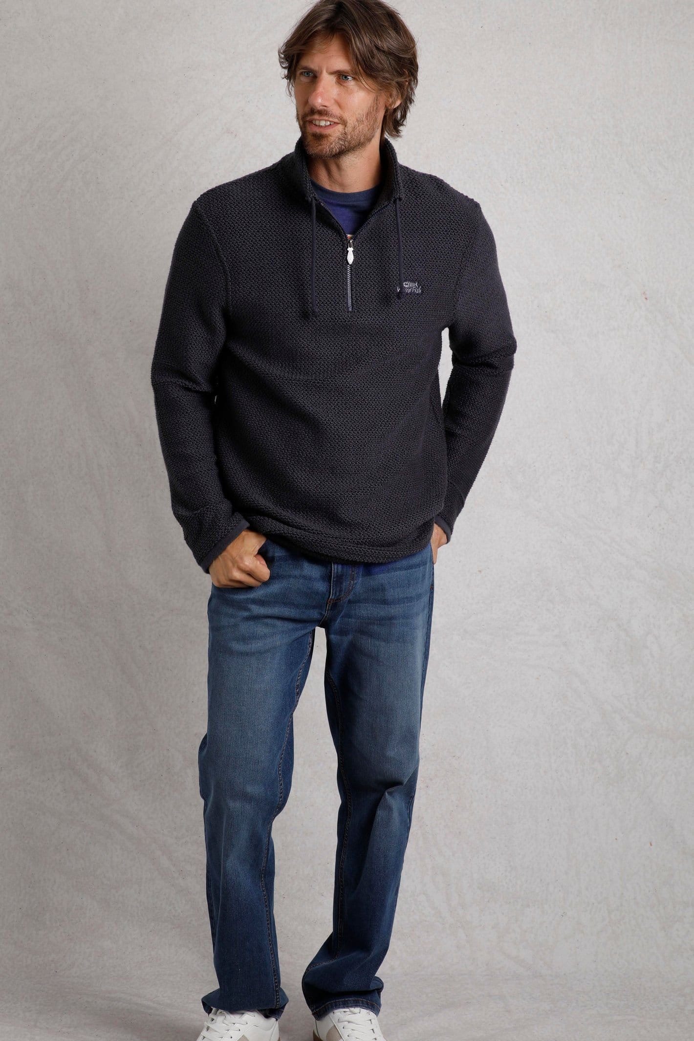 Weird Fish Weird Fish Men's Cruiser 1/4 Zip Macaroni Sweatshirt in Navy - 4