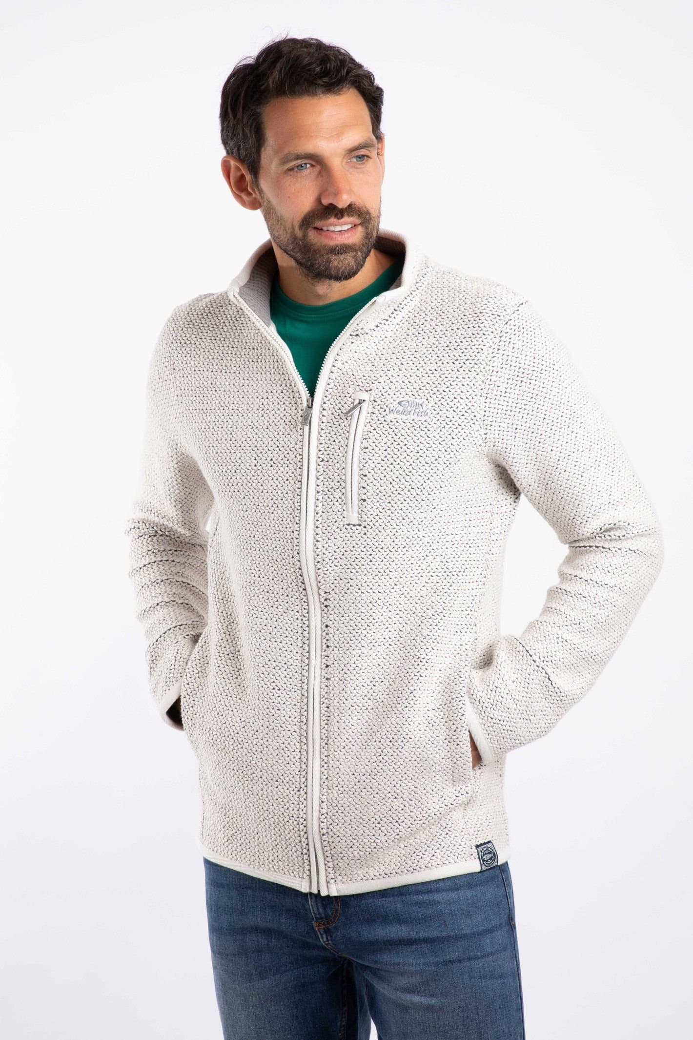 Weird Fish Weird Fish Men's Transom Full Zip Macaroni Sweatshirt in Ecru