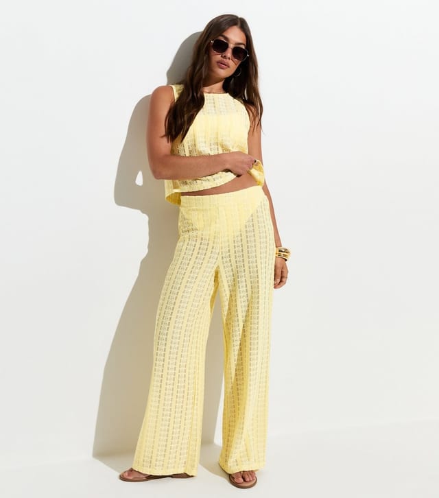 New Look Women's Light Yellow Lace Tie Back Beach Sleeveless Top New Look - 3