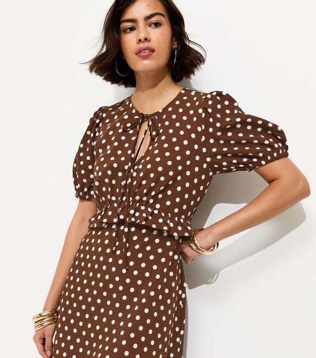 New Look Women's Brown Polka Dot Short Sleeve Keyhole Midi Dress New Look - 2
