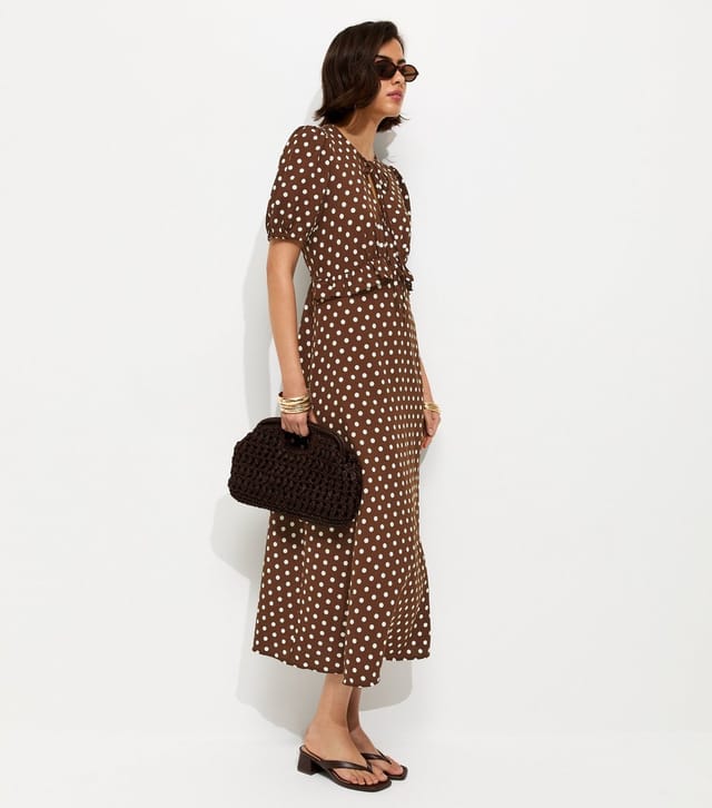 New Look Women's Brown Polka Dot Short Sleeve Keyhole Midi Dress New Look - 3