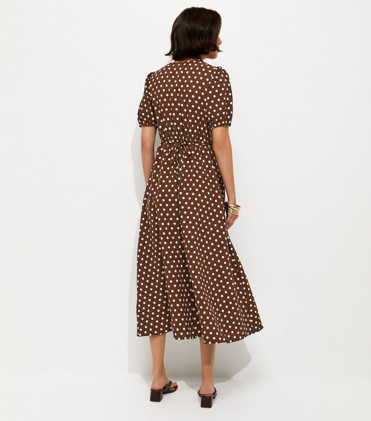 New Look Women's Brown Polka Dot Short Sleeve Keyhole Midi Dress New Look - 4