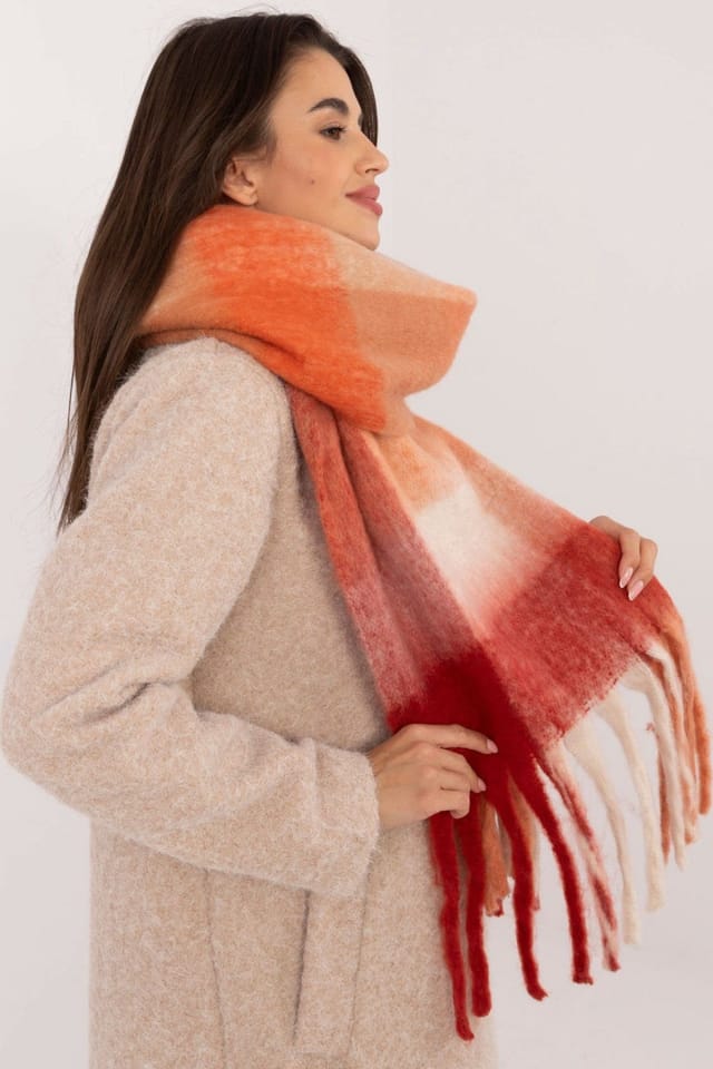 Love Lace Love Lace Women's Elegant Classic Check Polyester Scarf with Tassels Warm Style in Red - 2