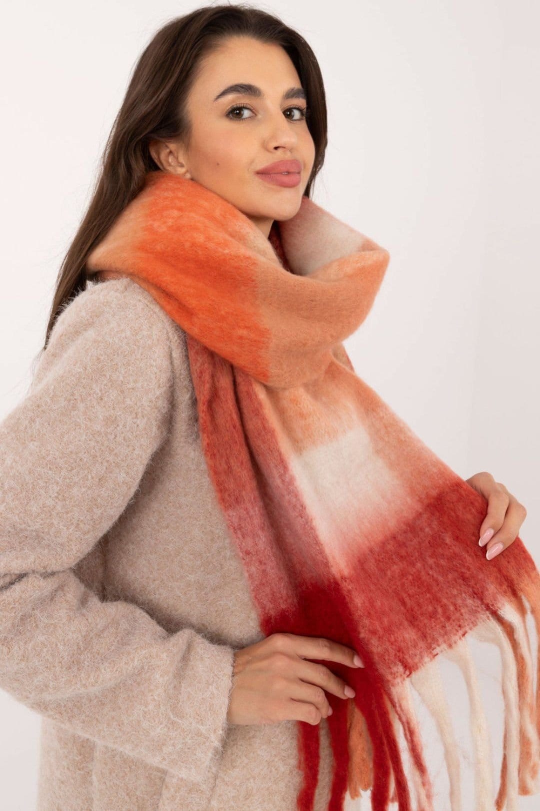 Love Lace Love Lace Women's Elegant Classic Check Polyester Scarf with Tassels Warm Style in Red - 4