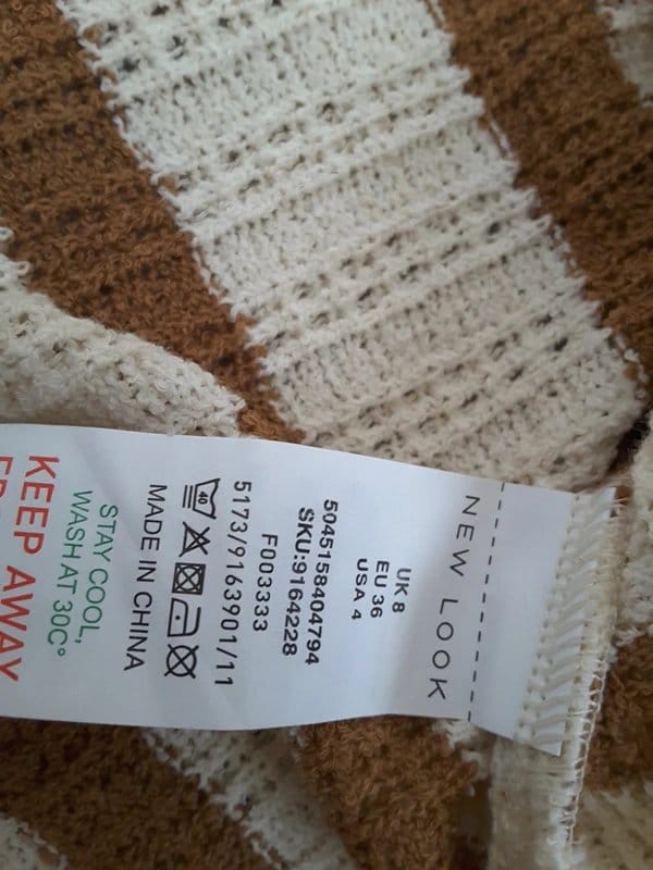 New Look Coffee & Cream Striped Knitted Waistcoat Size 8