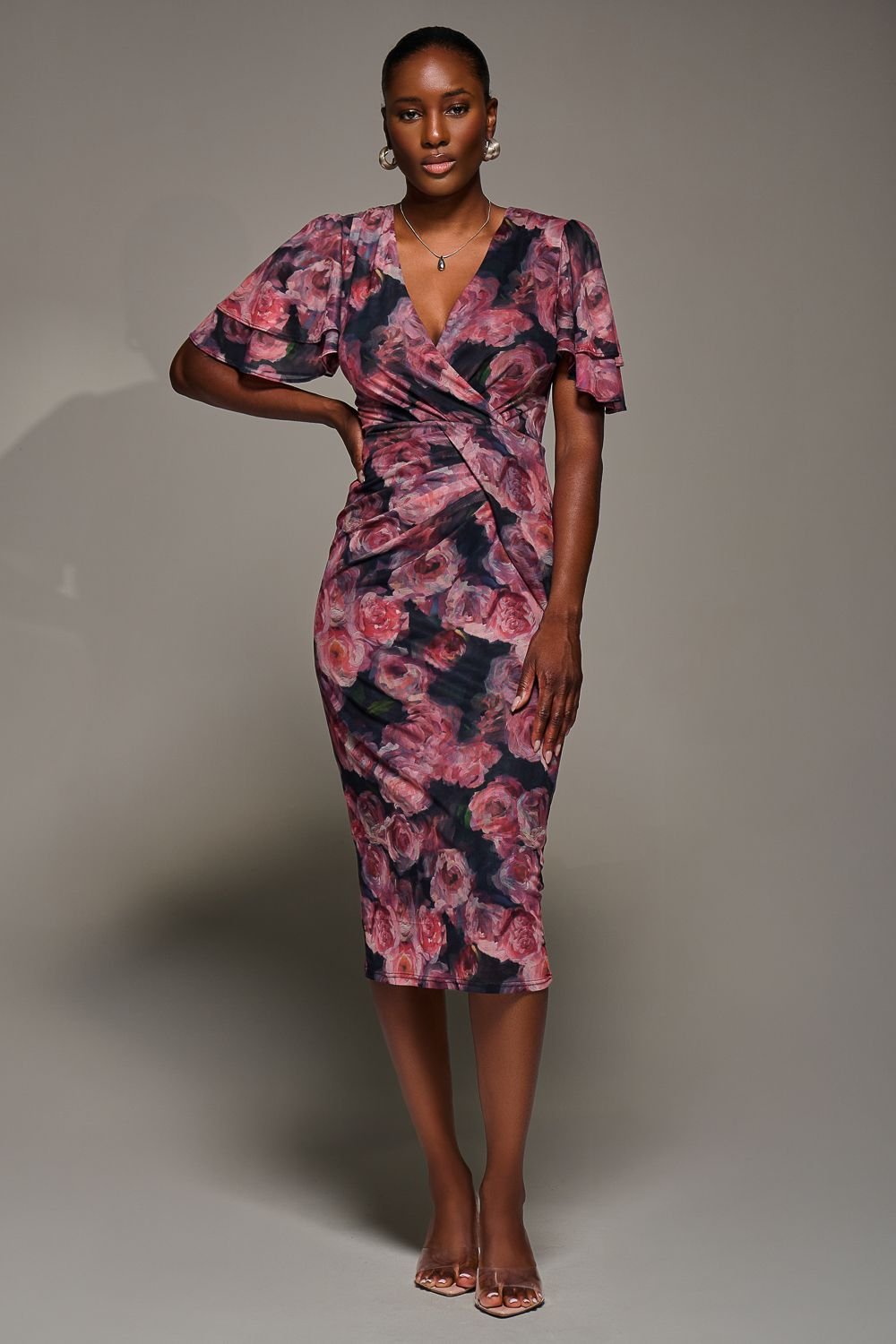 Jolie Moi Jolie Moi Women's Angel Sleeve Mesh Bodycon Dress in Red - 3