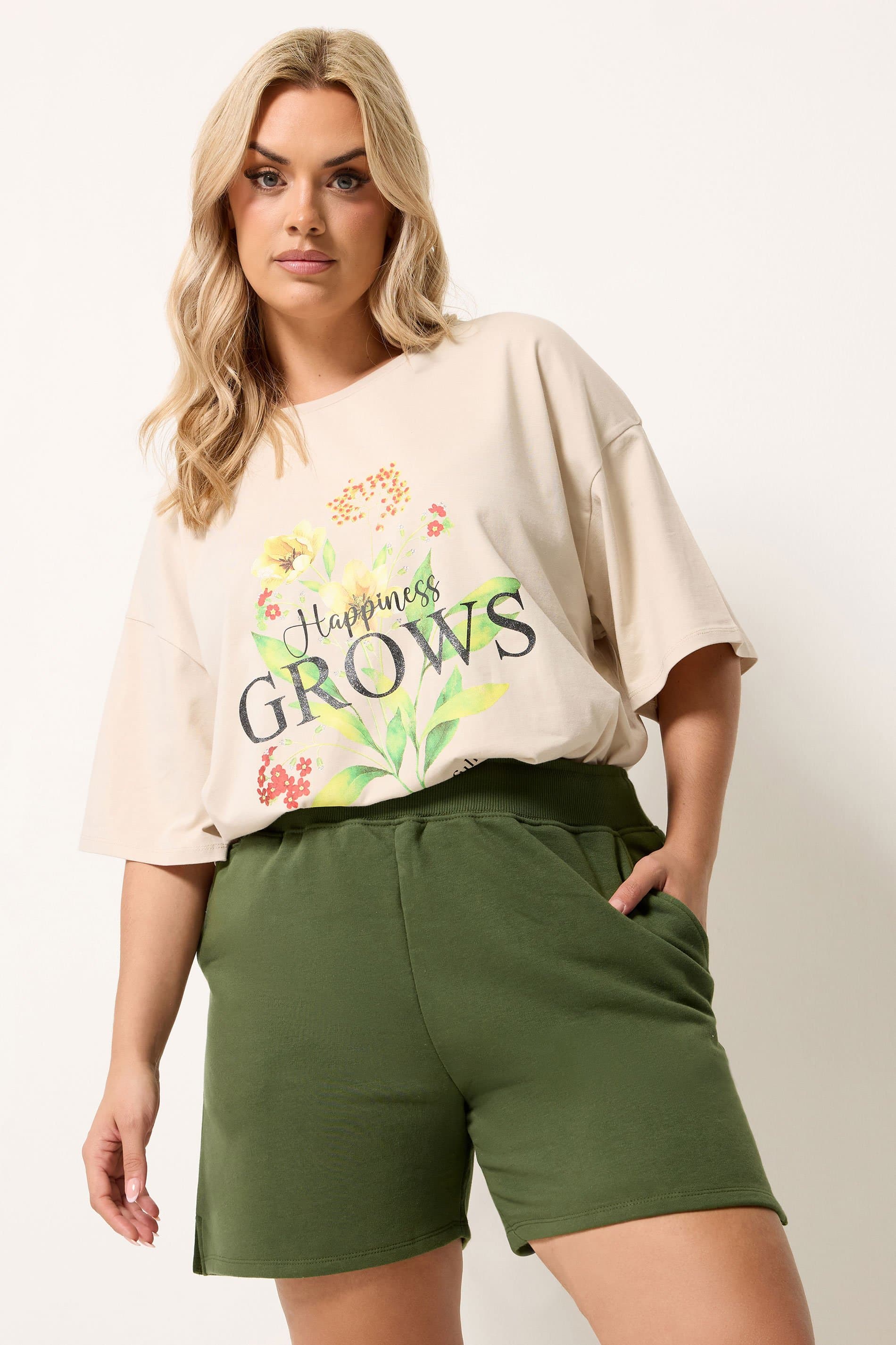 Yours Plus Size Khaki Green Jogger Shorts