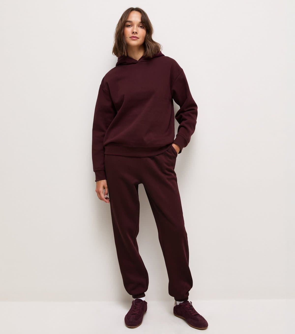 New Look Women's Dark Burgundy Cotton Rich Cuffed Joggers New Look