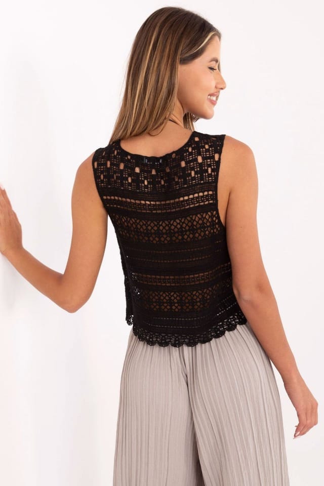 Love Lace Love Lace Women's Boho Lace Cotton Elastane Sleeveless Top in Black - 3