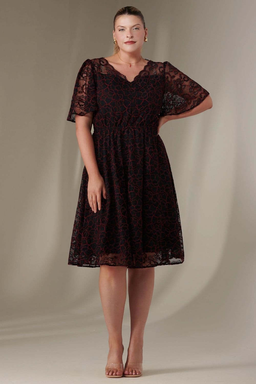 Jolie Moi Jolie Moi Women's Flare Sleeved Lace Midi Dress - 4
