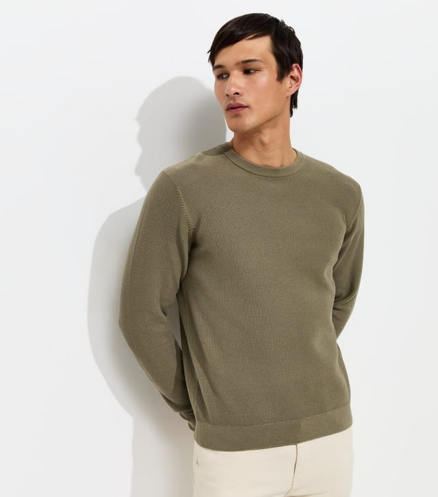 New Look Men's Light Khaki Regular Cotton Rich Crew Neck Jumper New Look - 2