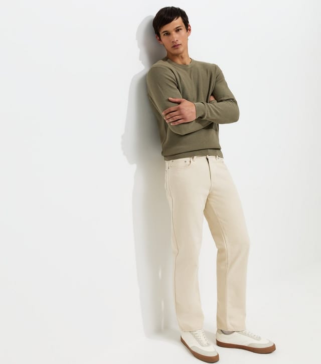 New Look Men's Light Khaki Regular Cotton Rich Crew Neck Jumper New Look - 3