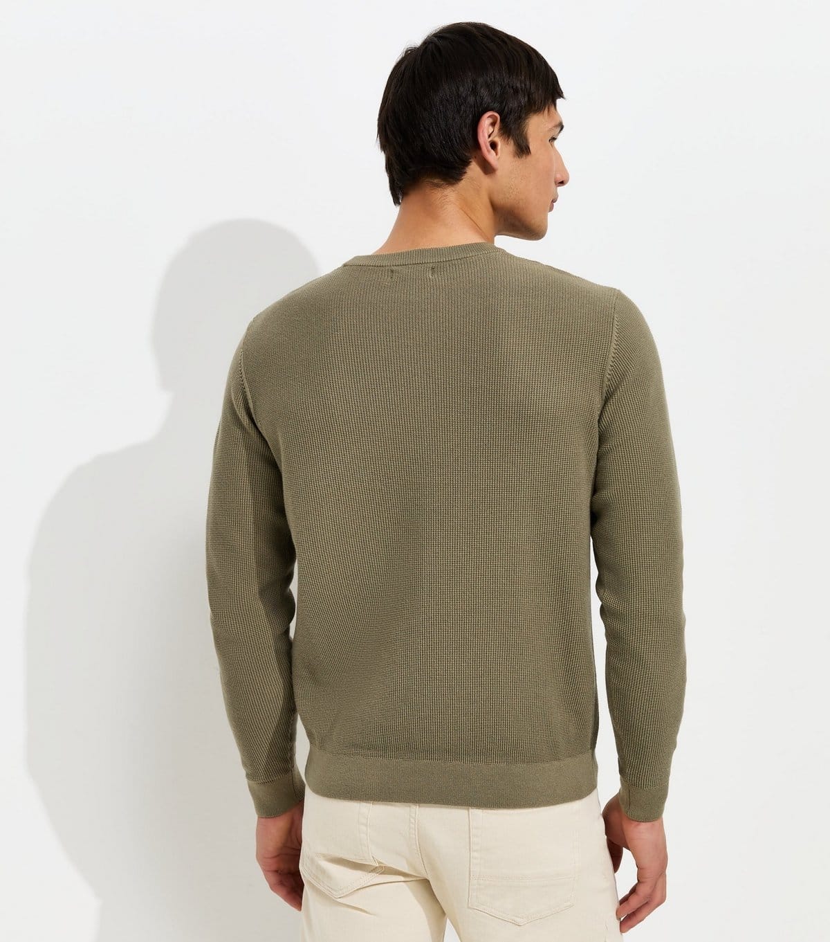 New Look Men's Light Khaki Regular Cotton Rich Crew Neck Jumper New Look - 4