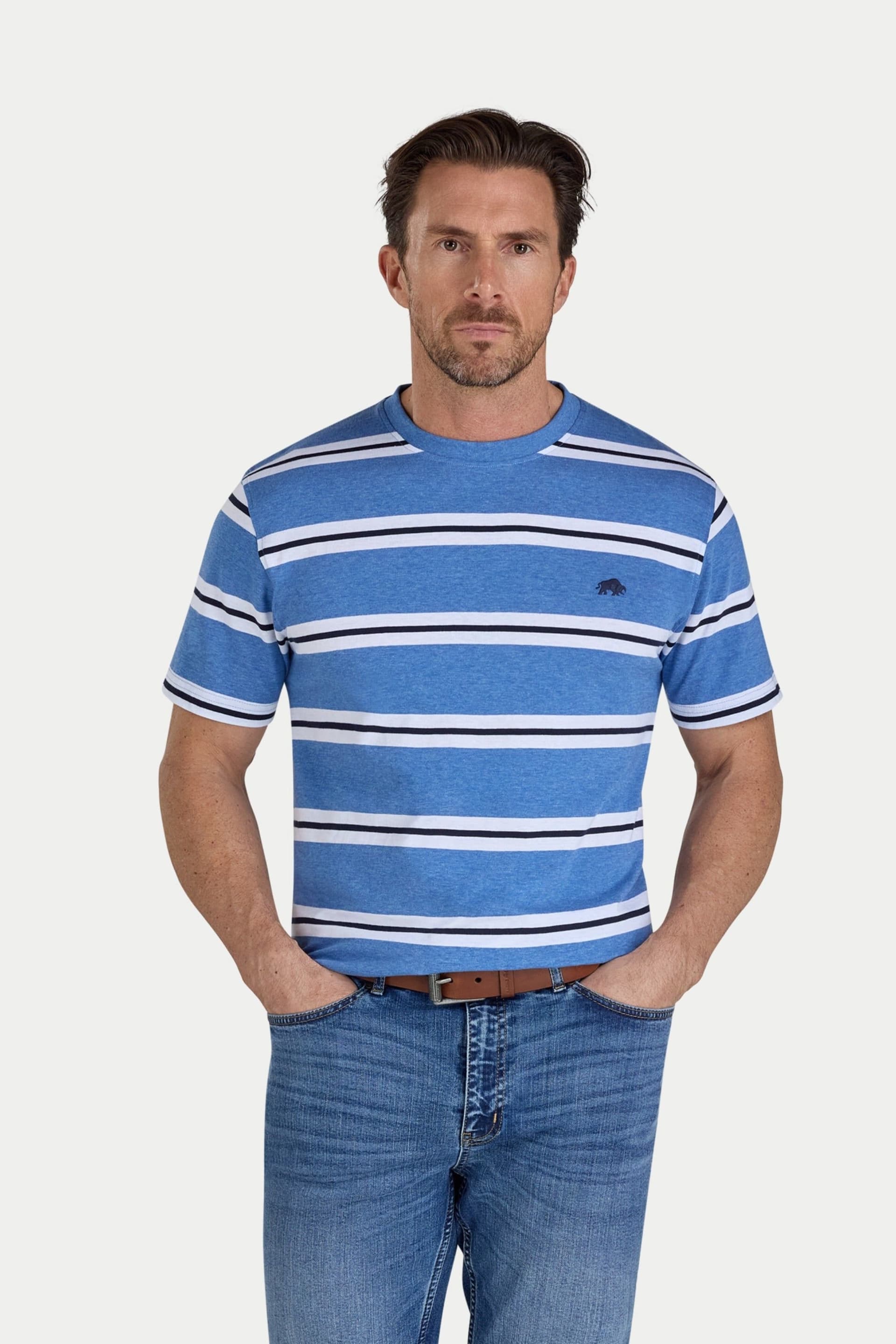 raging bull Raging Bull Men's Yarn Dyed Stripe T-Shirt in Blue