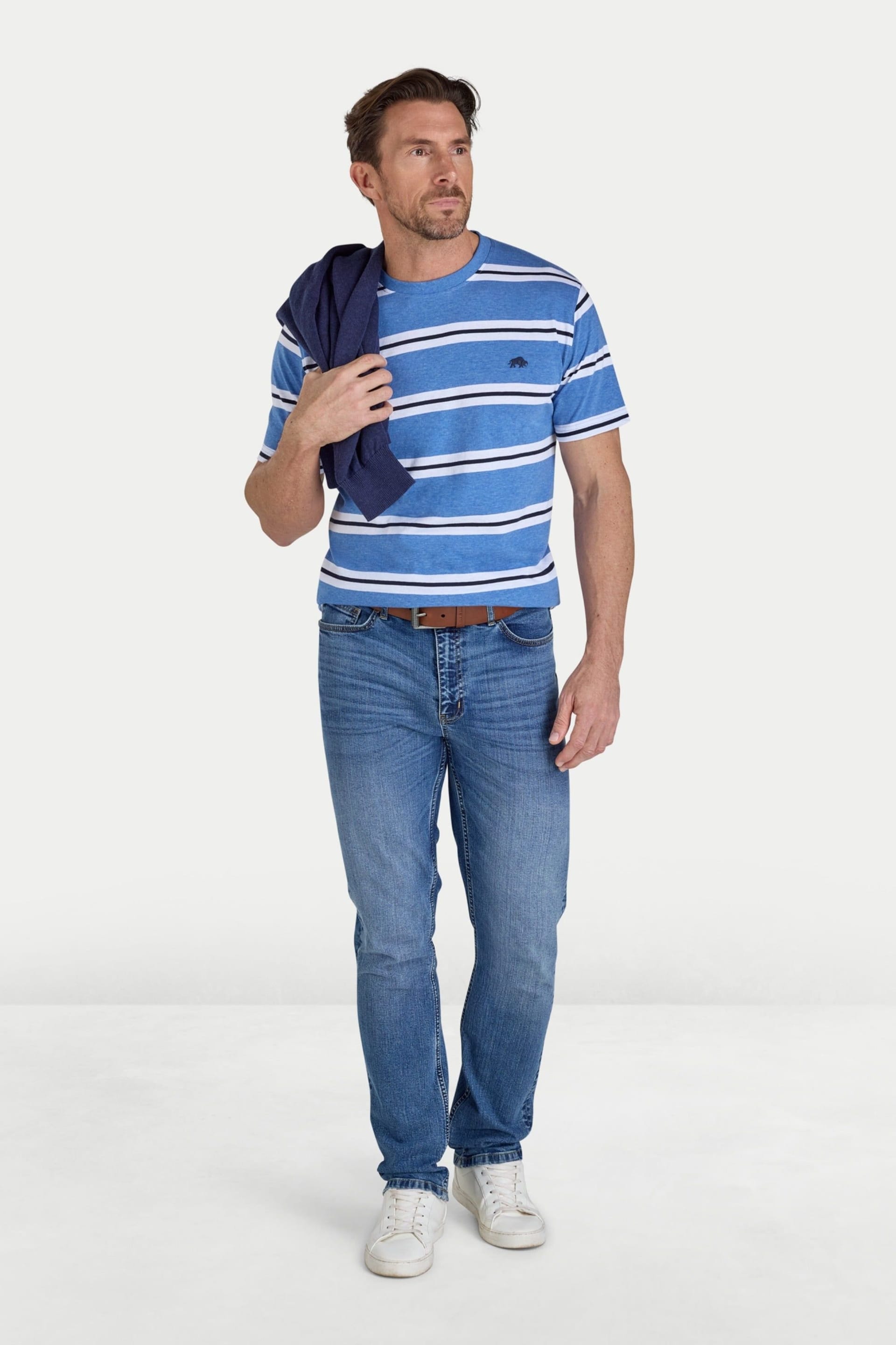 raging bull Raging Bull Men's Yarn Dyed Stripe T-Shirt in Blue - 4