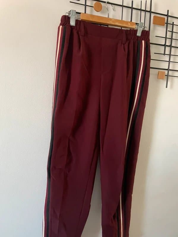 Bershka Burgandy smart casual trousers with stripe detail