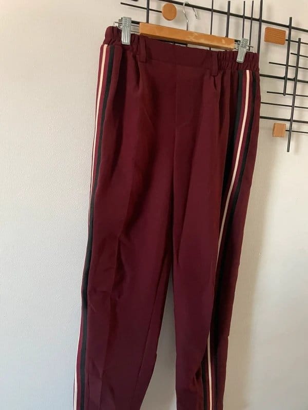 Bershka Burgundy Smart Casual Trousers with Stripe Detail
