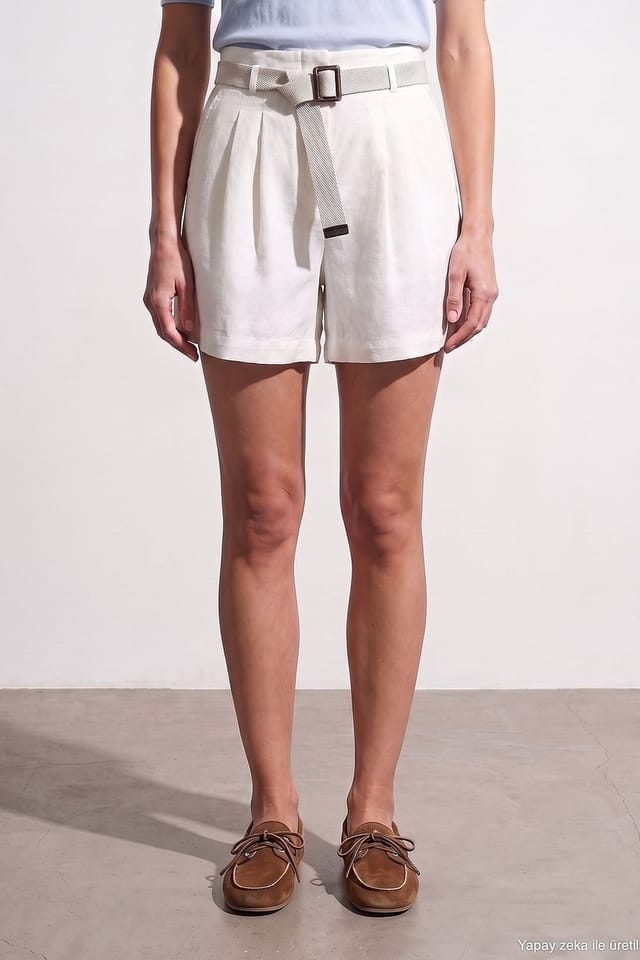 Dilvin Dilvin Women's Linen Shorts in Off-White - 3