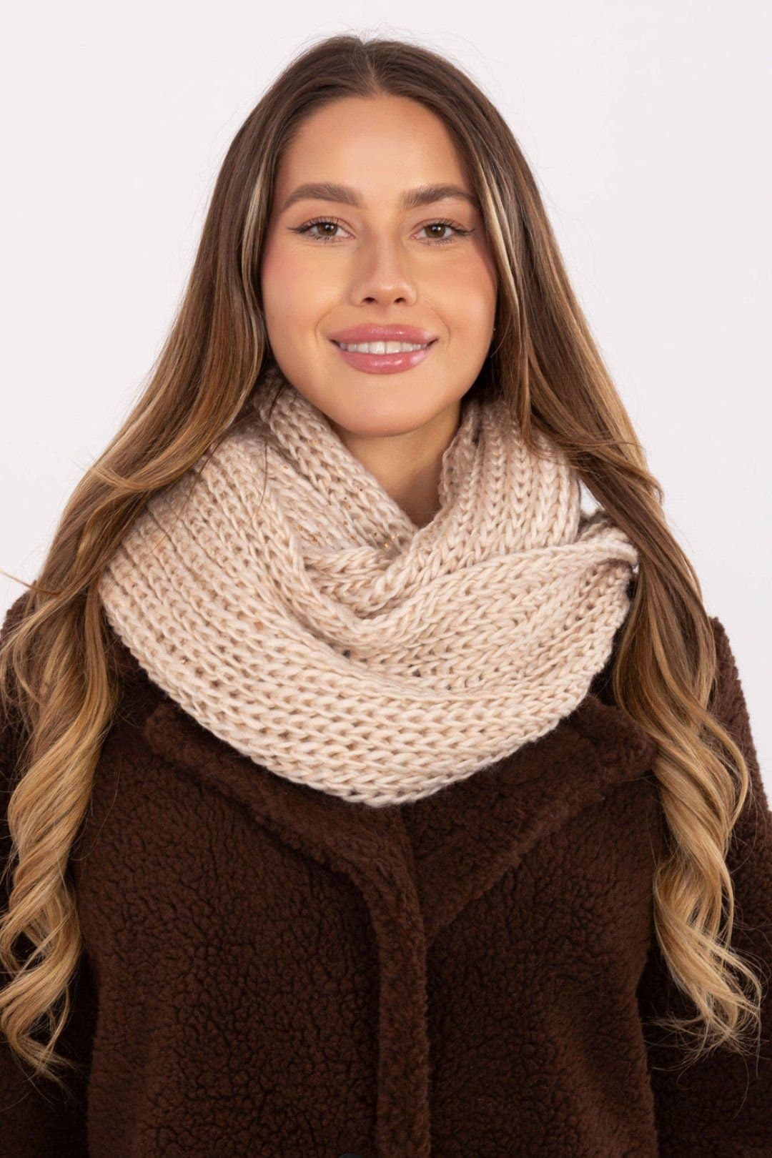 Love Lace Love Lace Beige Infinity Snood Scarf in Thick Woven Polyester