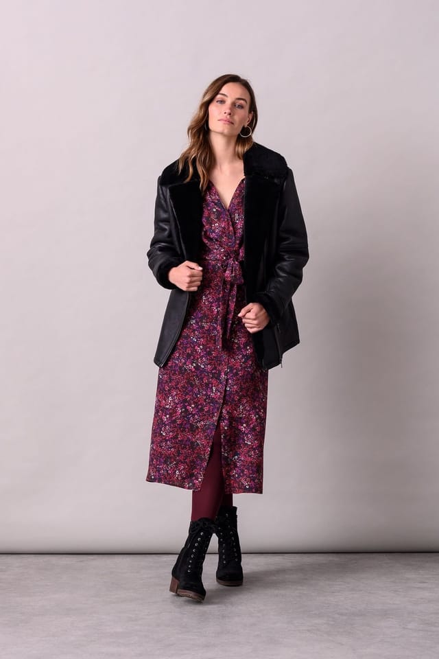 Celtic & Co Celtic & Co Women's Tie Front Midi Shirt Dress in Wine - 3