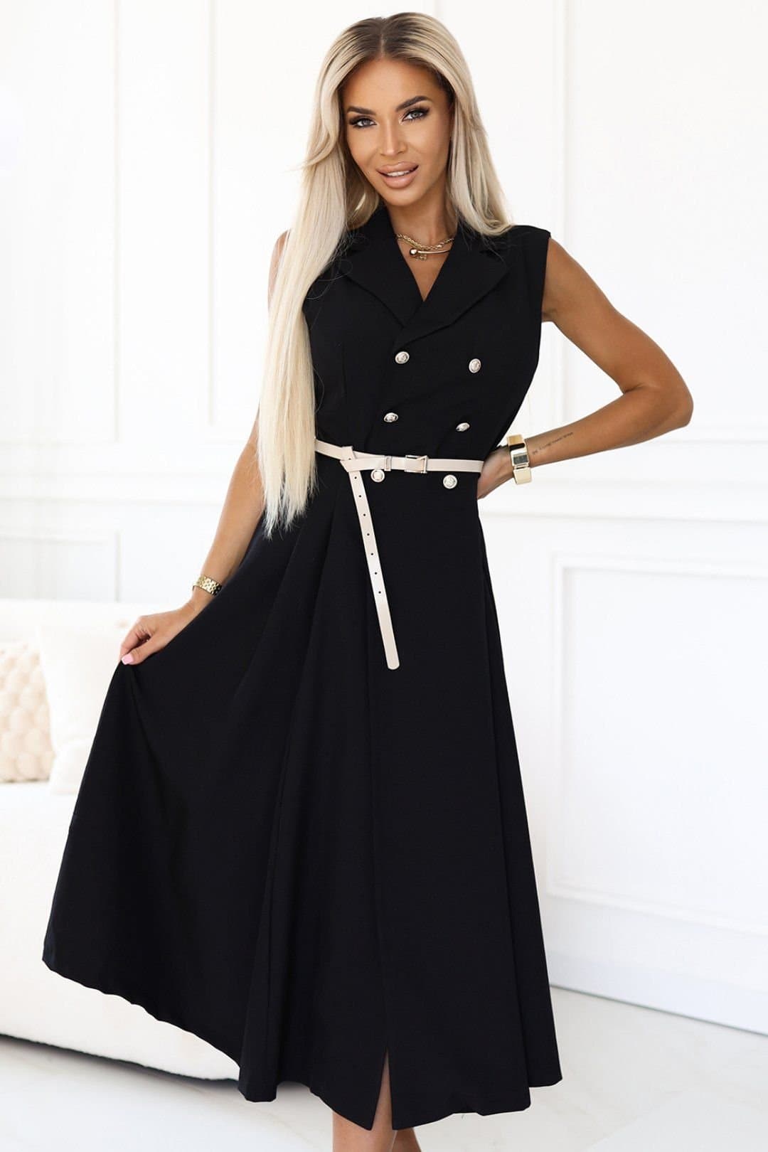 Love Lace Love Lace Women's Sleeveless Midi Trench Coat in Black