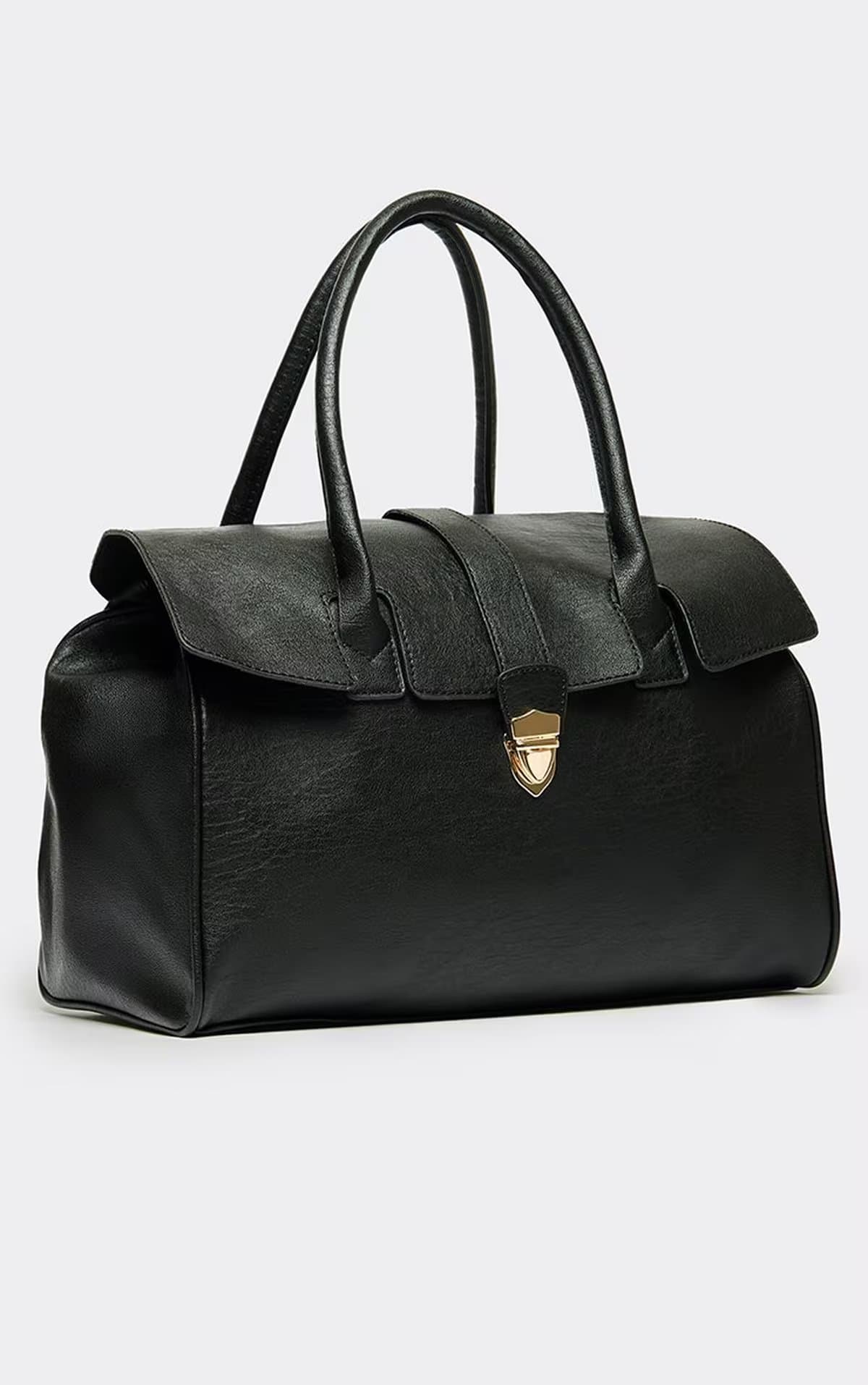 EGO Ruby Clasp Fastening Shaped Tote Bag In Black Faux Leather, Women's Size UK 0