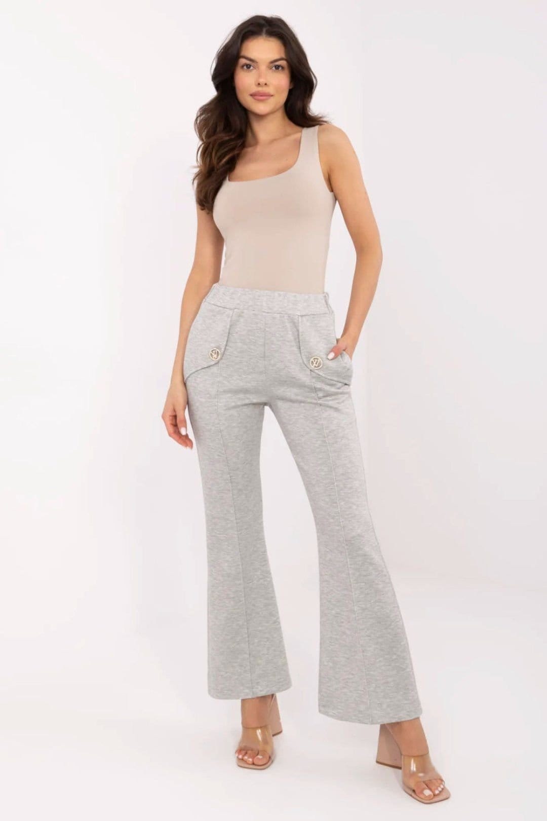 Love Lace Grey High Waist Bell Bottom Tracksuit Trousers