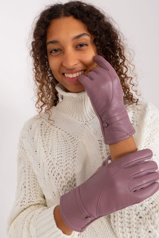 Love Lace Love Lace Women's Elegant Two Material Gloves with Button Straps & Touchscreen Flower in Violet - 2