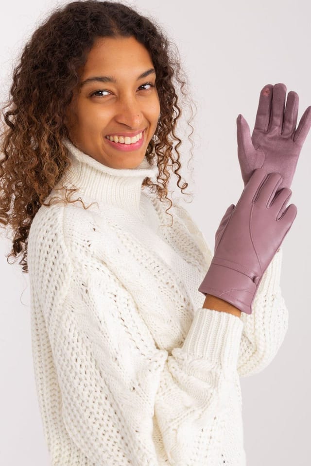 Love Lace Love Lace Women's Elegant Two Material Gloves with Button Straps & Touchscreen Flower in Violet - 3