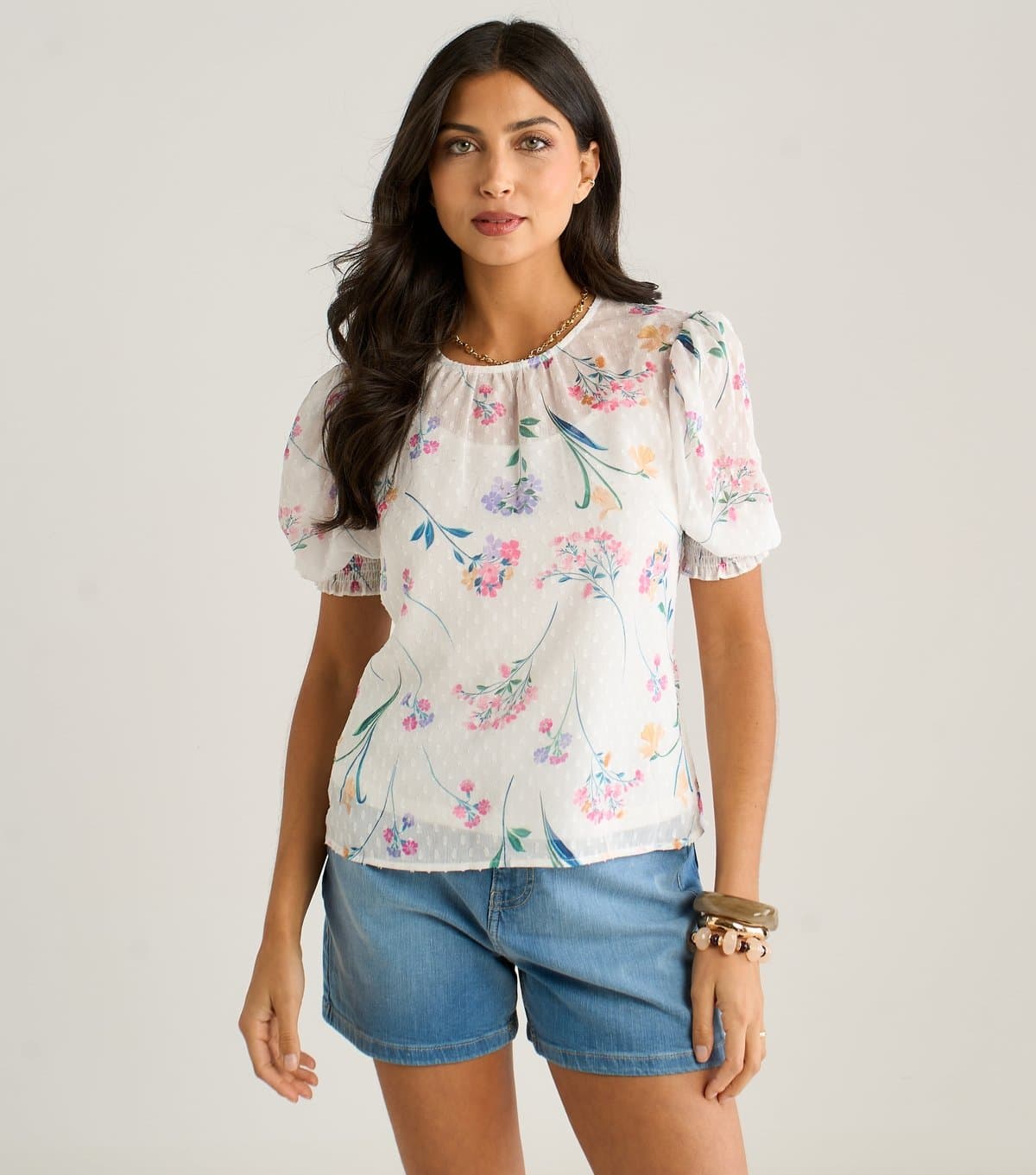 Gini London Women's White Chiffon Floral Print Shirred Blouse Gini London New Look