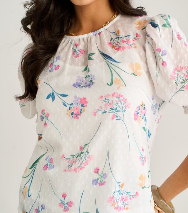 Gini London Women's White Chiffon Floral Print Shirred Blouse Gini London New Look - 2