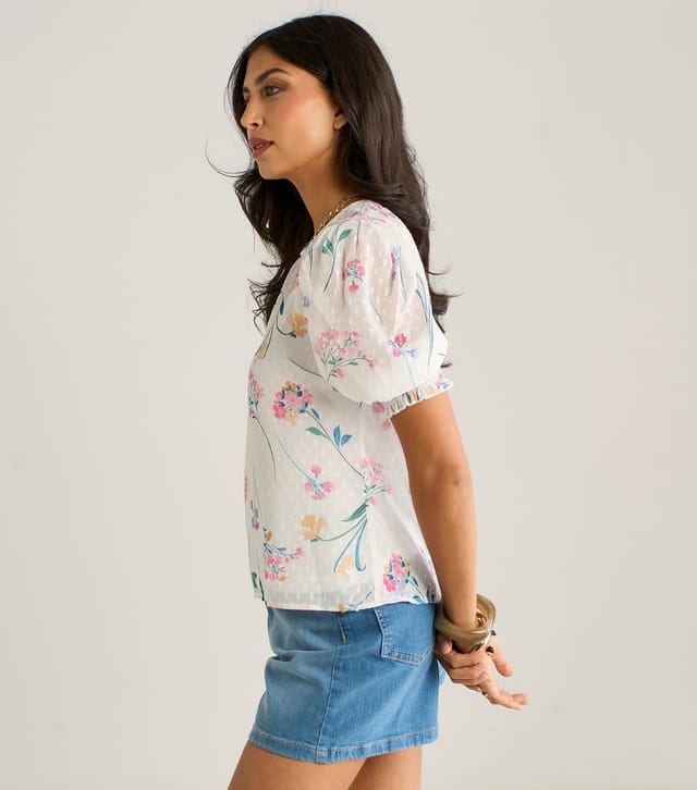 Gini London Women's White Chiffon Floral Print Shirred Blouse Gini London New Look - 3