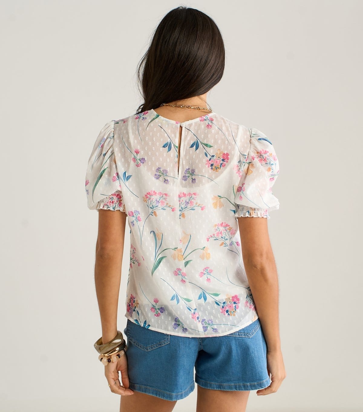 Gini London Women's White Chiffon Floral Print Shirred Blouse Gini London New Look - 4