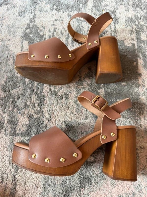 Marks & Spencer Marks and Spencer Tan 1970’s inspired platform sandals. Wooden soles. Size 3
