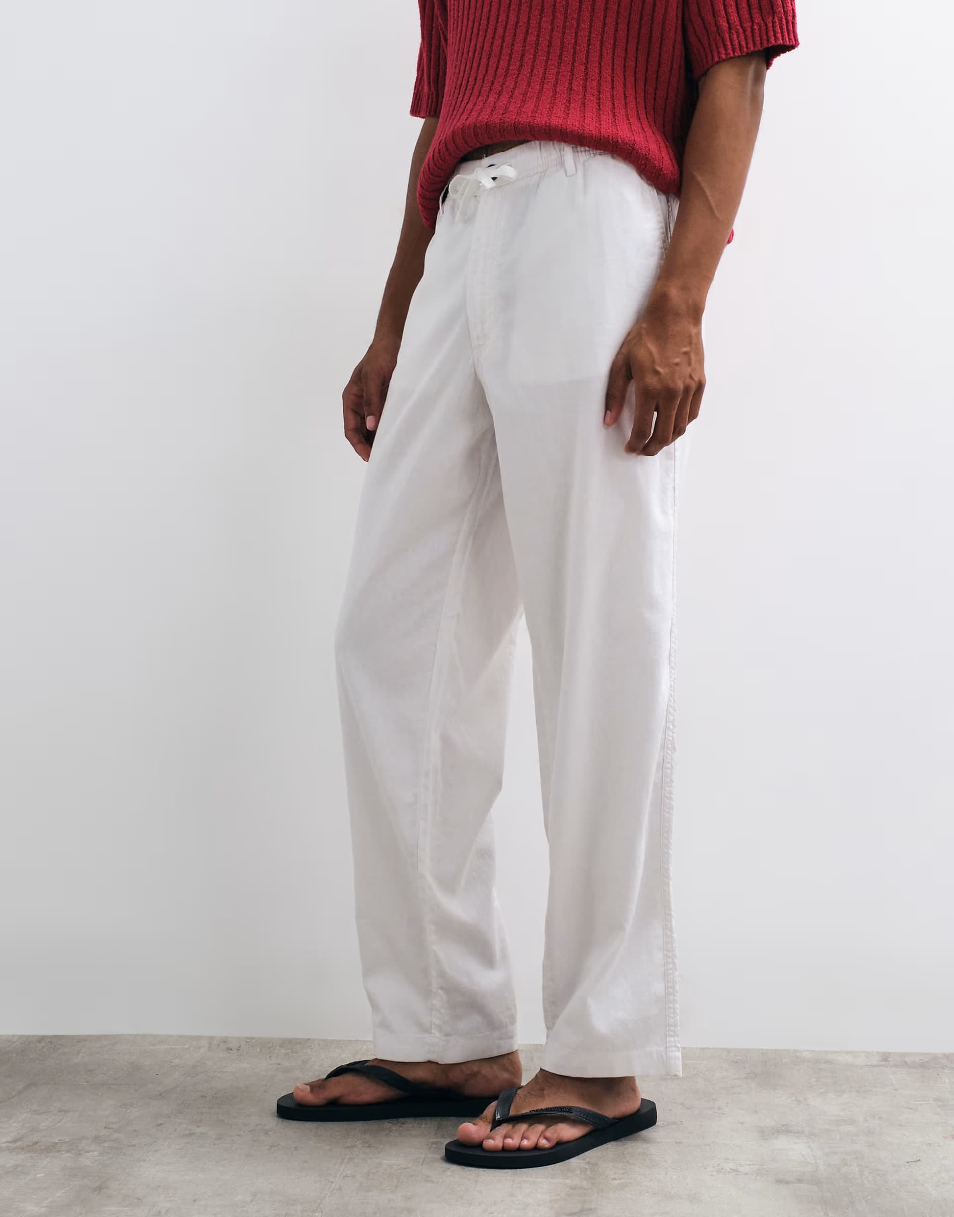 ASOS Jack & Jones linen mix trousers with drawstring in white