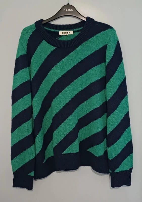 Boden Boden Green&Navh Diagonal Stripe Wool/Alpaca Blend Jumper RRP £90 - size L/16