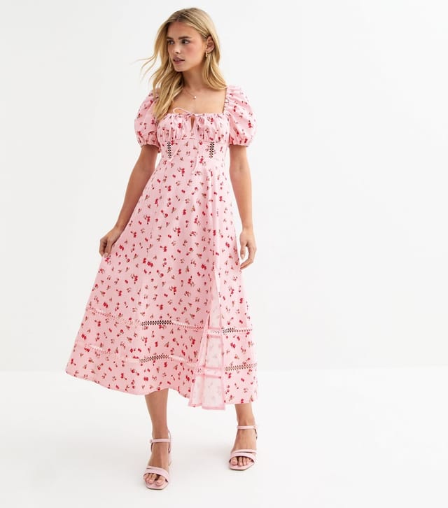 New Look Women's Petite Pink Floral Print Milkmaid Midi Dress New Look - 3