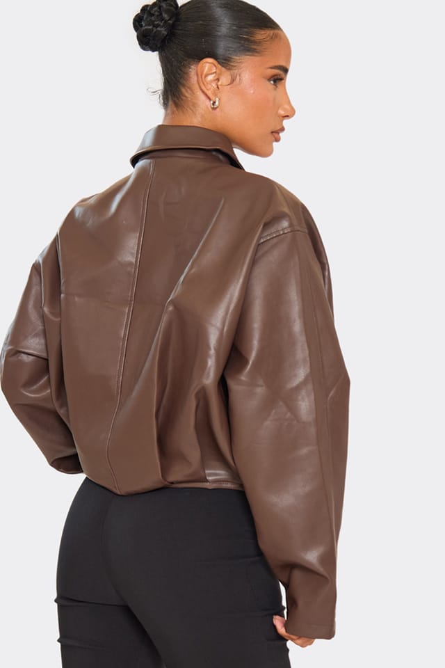 EGO EGO Women's Long Sleeve Zip Faux Leather Jacket in Dark Brown - 2