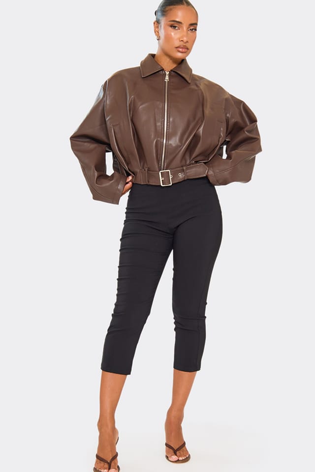 EGO EGO Women's Long Sleeve Zip Faux Leather Jacket in Dark Brown - 3